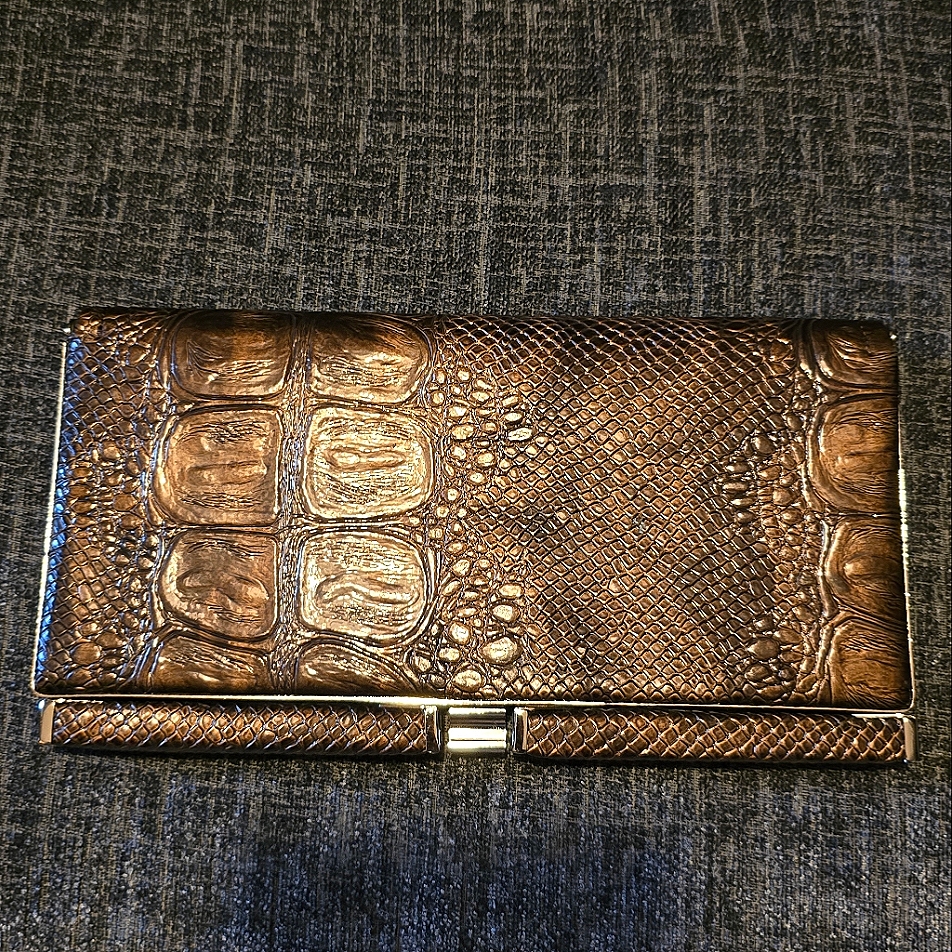 Brown Crocodile Embossed Clutch
